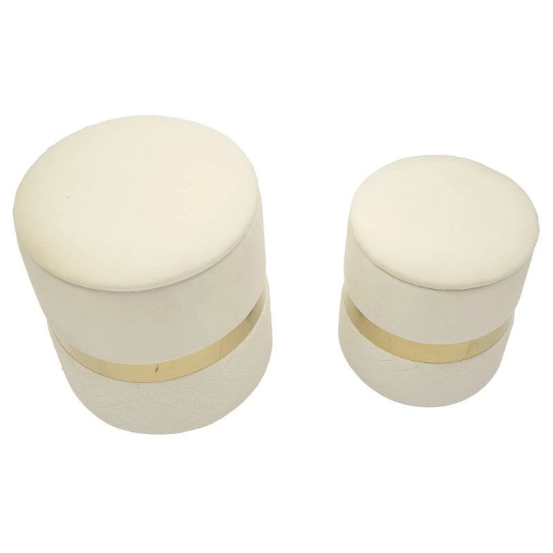 Puff Con Contenitore Sheffild Crema Set 2 Pz cm ø 37x42-28x35