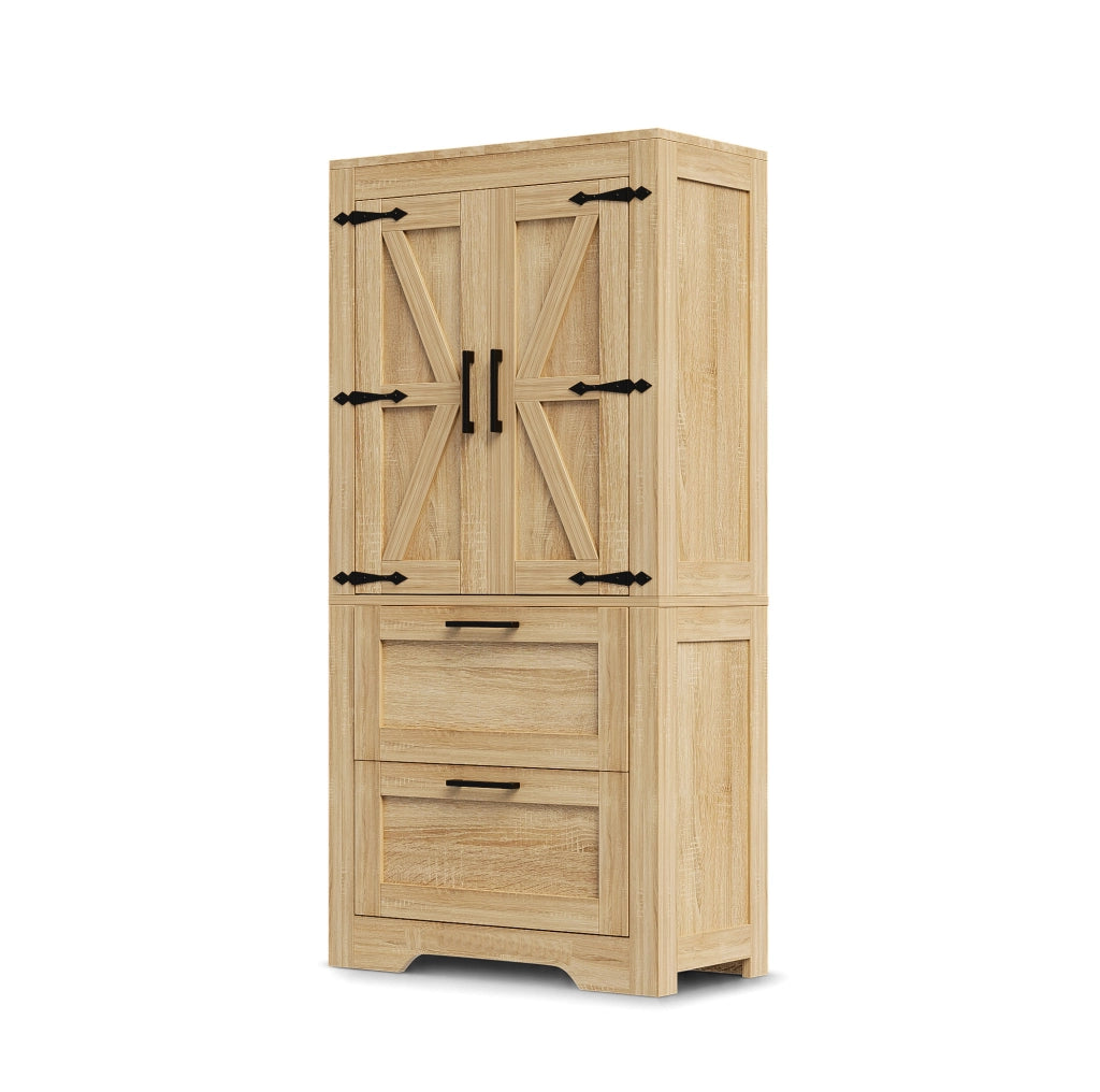 Mobile alto 60x30x128 cm con 2 cassetti e ripiani regolabili in MDF colore naturale