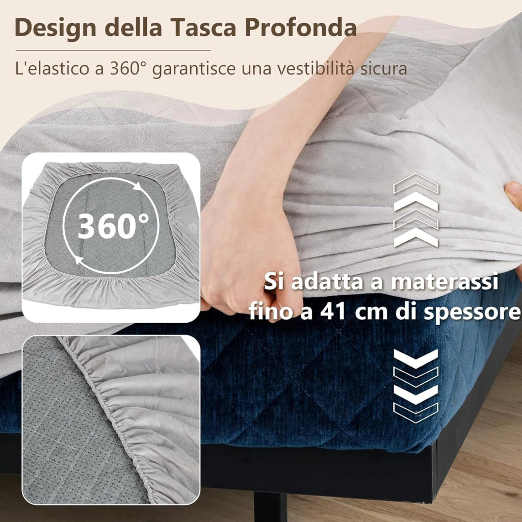 Protezione per Materasso, Coprimaterasso in Velluto Morbido di Lusso con Fondo Antiscivolo, Copertura per Materasso Confortevole con Imbottitura in Spugna (200 x 180 cm)
