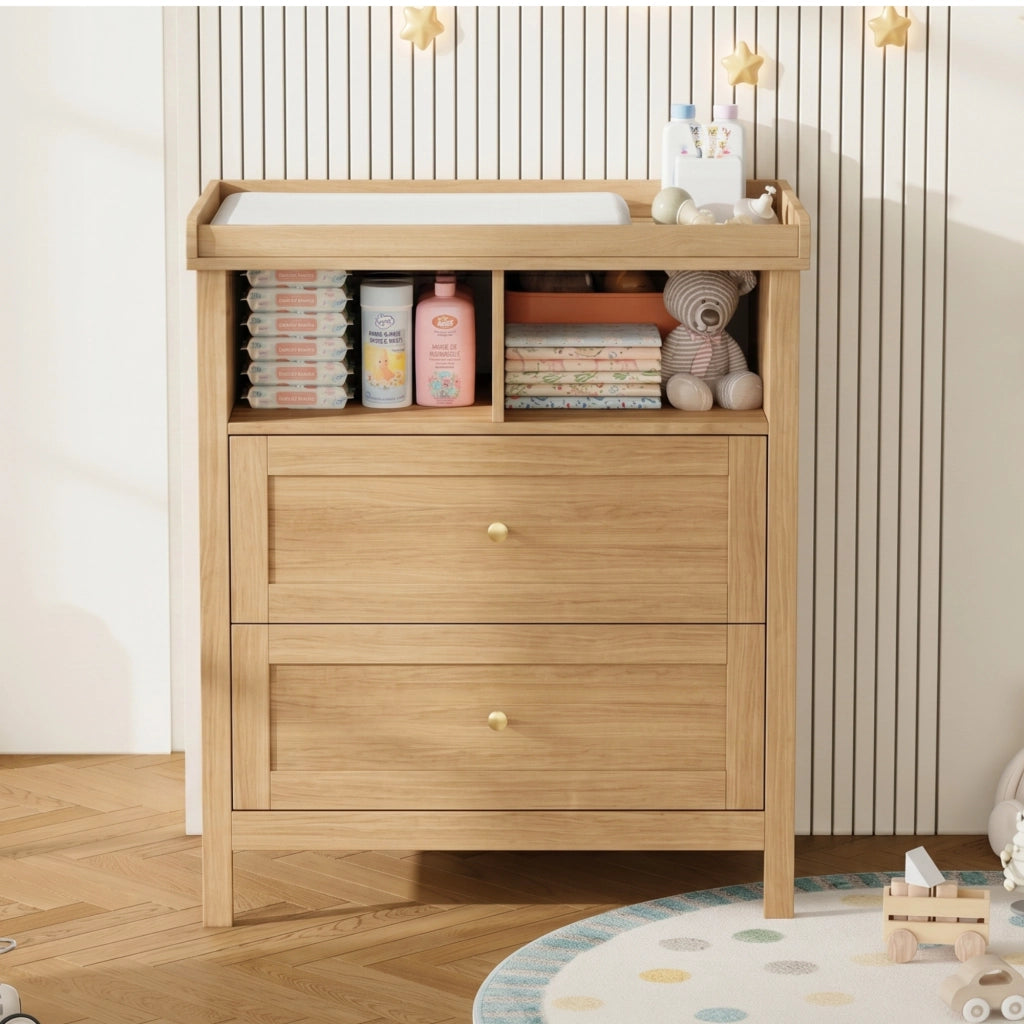 Cassettiera fasciatoio multifunzionale con piano rimovibile, 82x50x90 cm, MDF, colore naturale