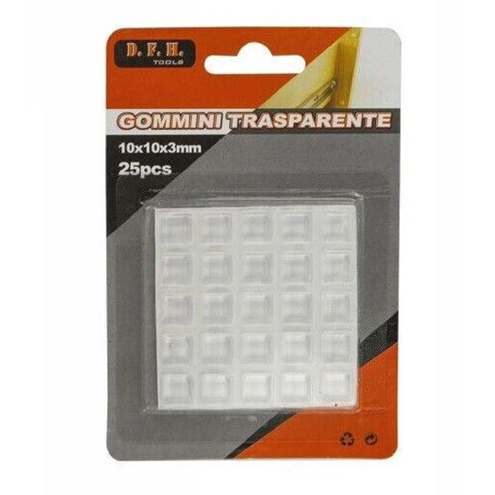 Trade Shop - Set 25 Gommini Adesivi Protezione Pavimenti Trasparenti Quadrati 10x10x3mm 66091 -
