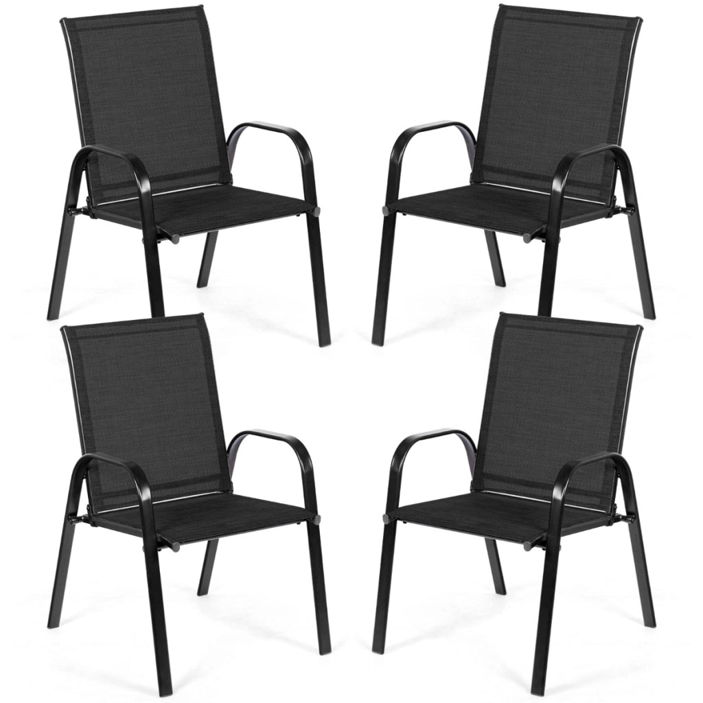 Sedie da giardino per patio con braccioli curvi tessuto facile da asciugare telaio in metallo, Sedie da bistrot Nero-Poltrone e sdraio