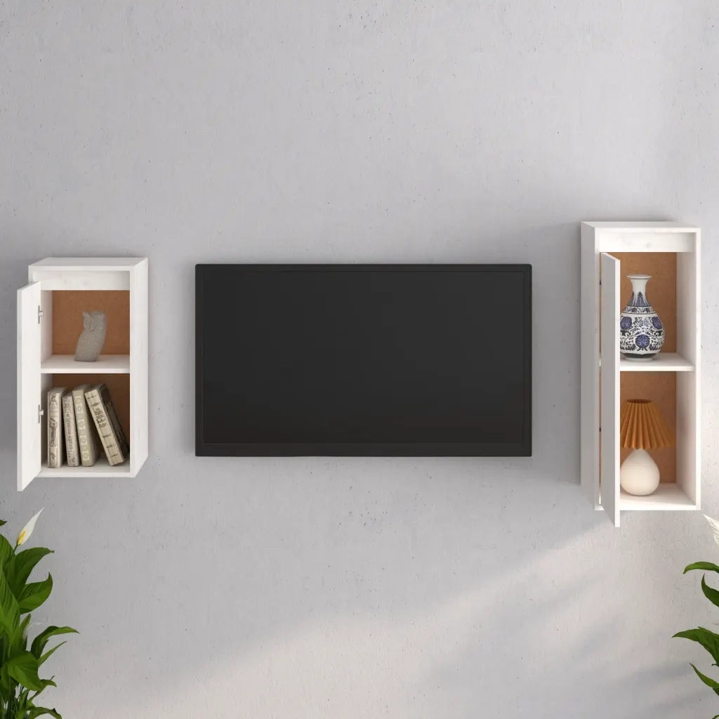 Mobili Porta TV 2 pz Bianchi in Legno Massello di Pino cod mxl 18736