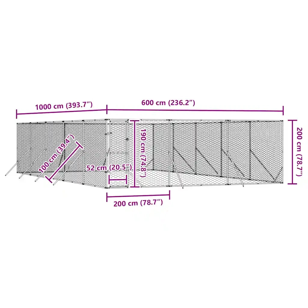 Cuccia per Cani da Esterno Argento 6x10x2 m in Acciaio Zincato 3190461