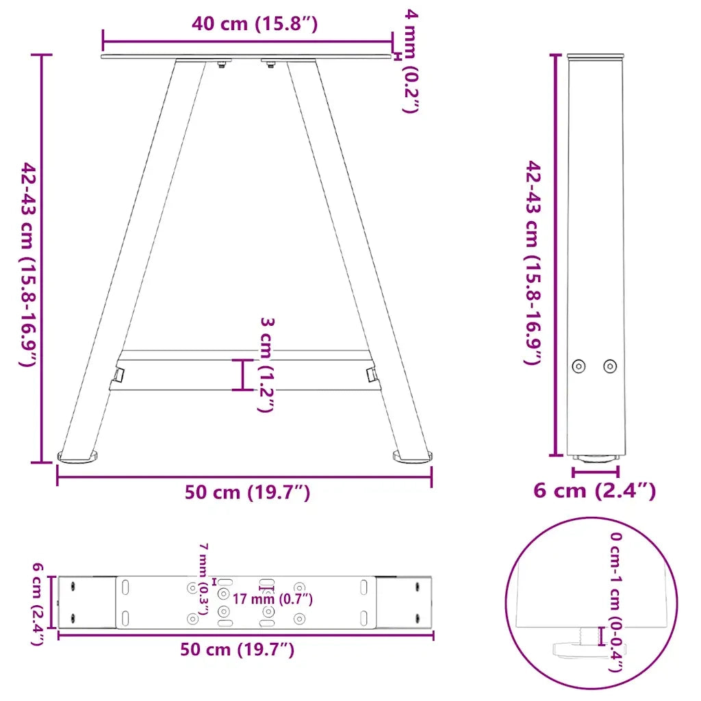 Gambe per Tavolino da Caffè a Forma di A 2 pz Bianche 50x(42-43) cm Acciaio 4012833