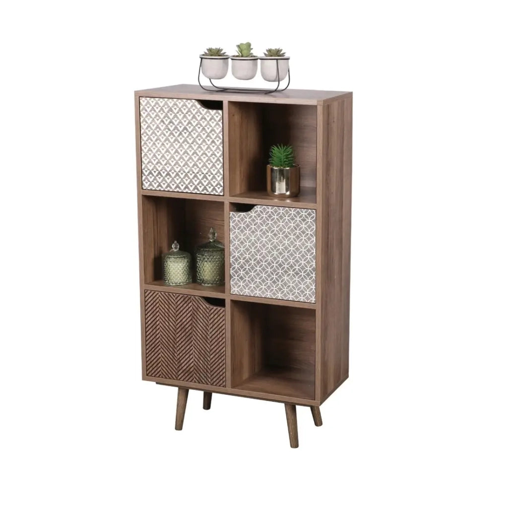 Piccola libreria da ufficio con 6 scomparti e 3 porte decorate - Dimensioni 60x29x105 cm