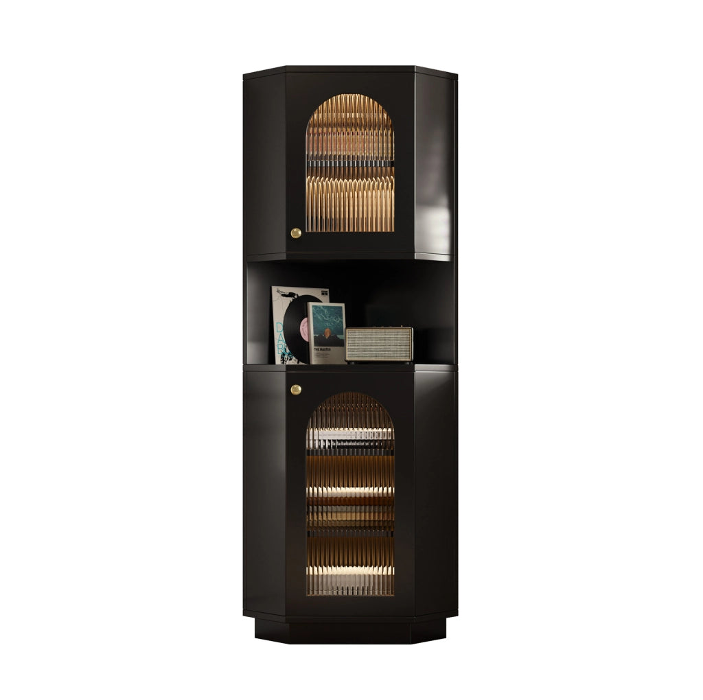 Armadio angolare da bagno 45x45x166，5 cm in MDF nero con luce