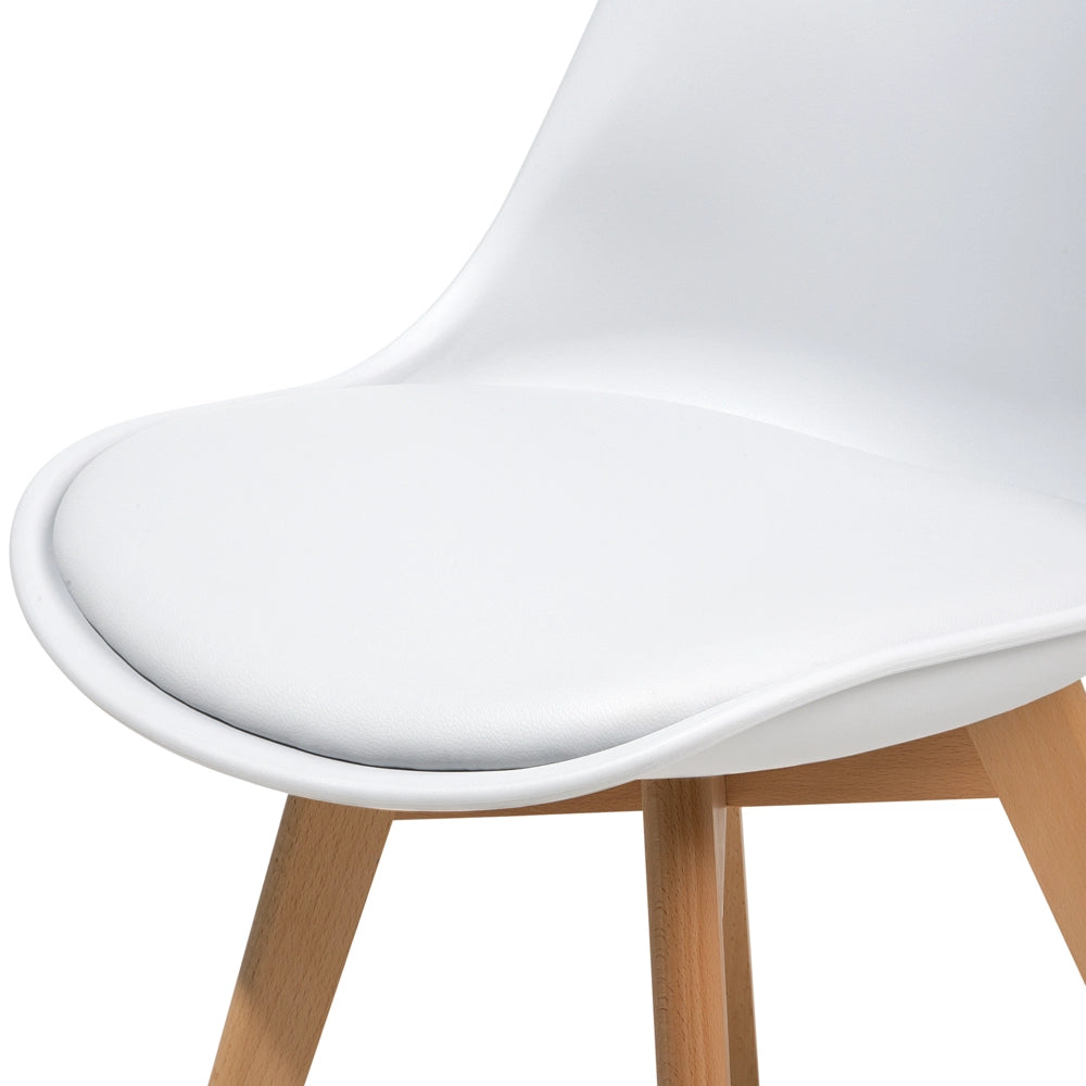 Set di 2 Sedie da Pranzo Ecopelle colore bianco con  Gambe in Legno Lucide soggiorno sala da pranzo