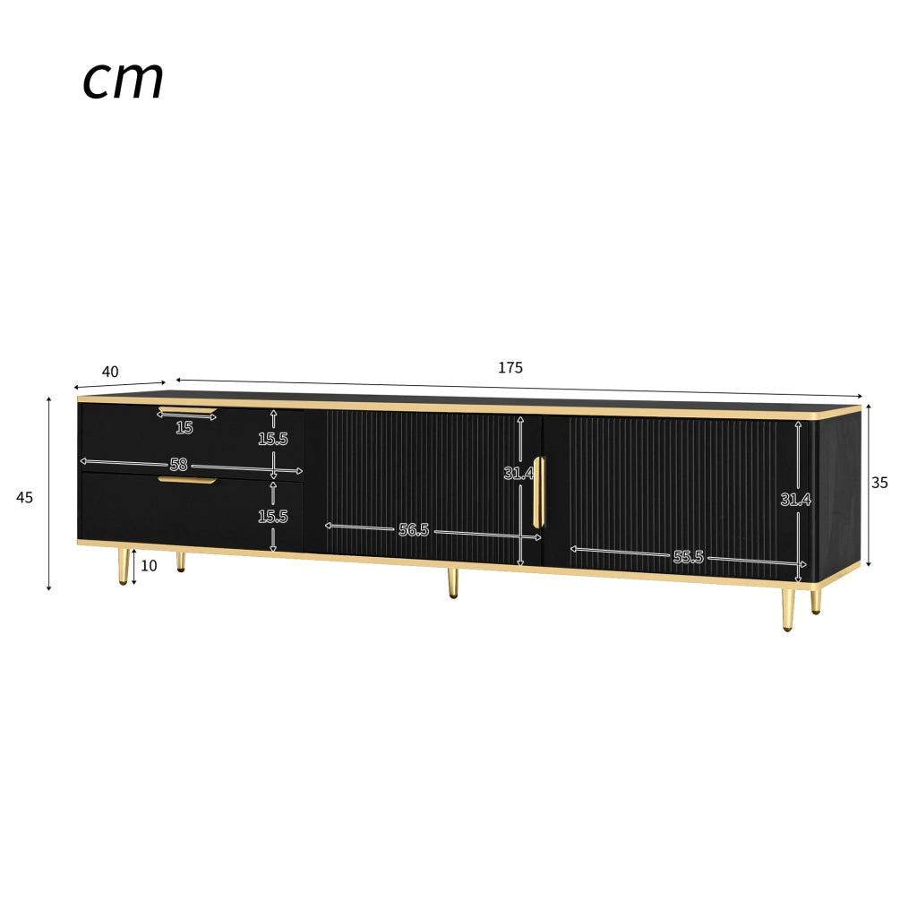 Mobile TV con 2 cassetti e 2 vani chiusi in MDF e pannello truciolare nero e oro