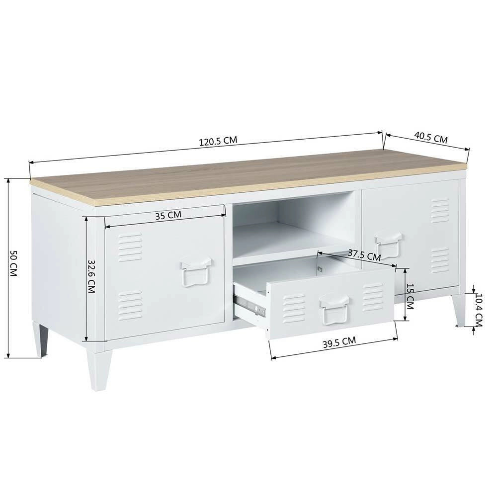 Armadietto Mobiletto TV con Cassetto Metallo MDF Mobile Televisione Moderno Bian