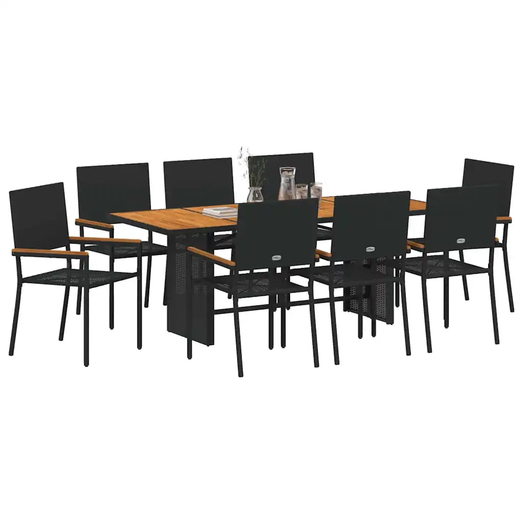 Set da Pranzo per Giardino 9 pcs Nero polyrattan 3365432