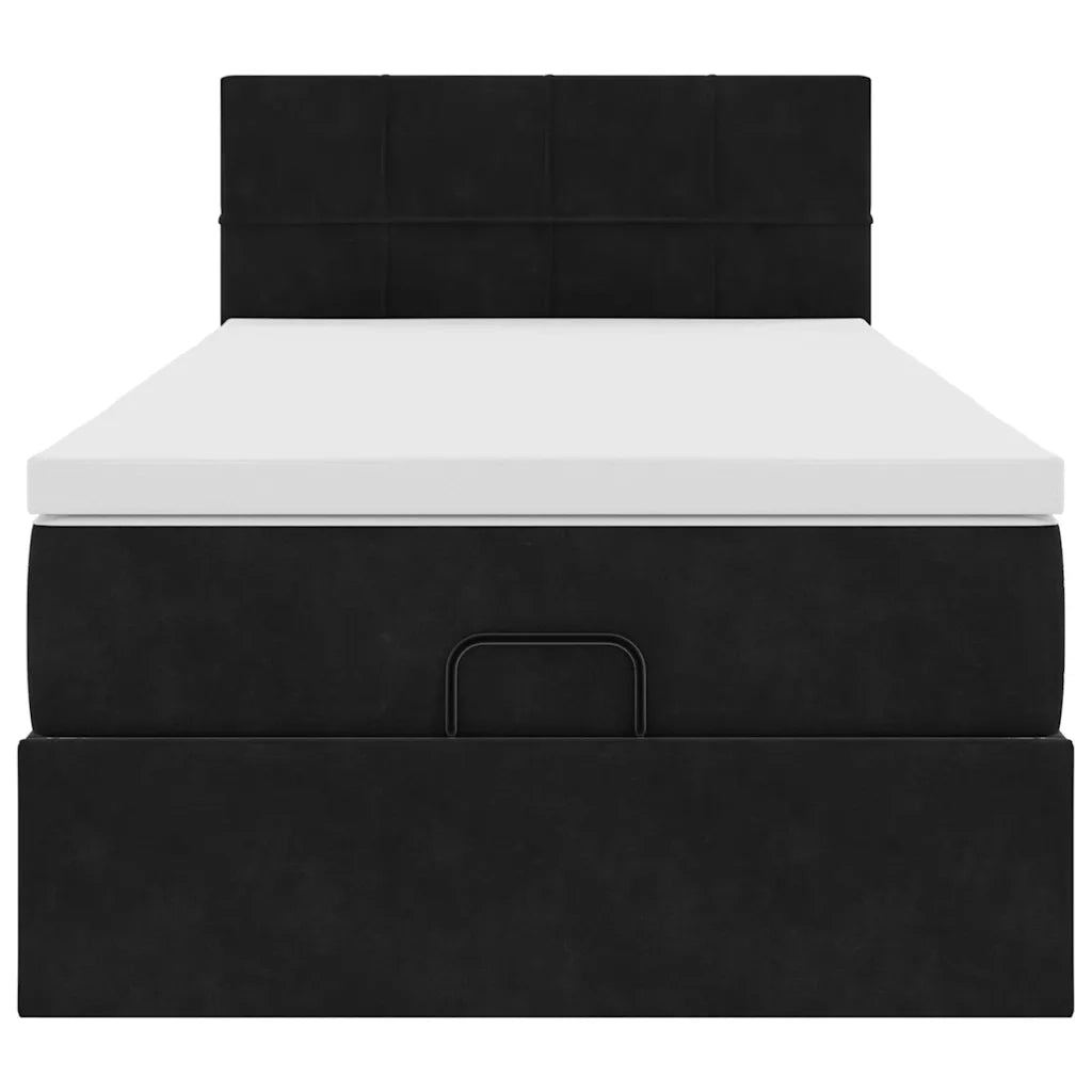 Struttura Letto Pouf con Materasso Nero 80x200 cm in Velluto