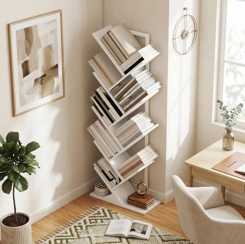 Libreria 50x24x136 cm con design ad albero; struttura in legno; bianco
