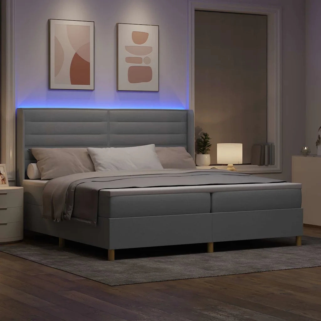 Letto a molle con testiera Grigio chiaro 200 x 200 cm Tessuto 3343651