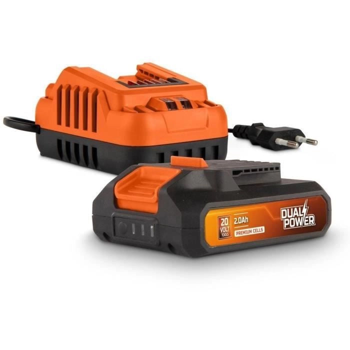 Batteria e Caricabatterie - Dual Power - POWDP90620 - Batteria 2.0Ah 20V e caricabatterie 2A - Per utensili fai da te a batteria 20V