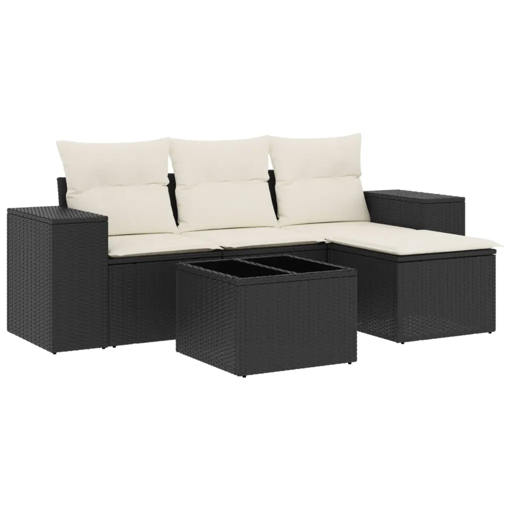 Salotto da Giardino-Set Divani da Giardino 5 pz con Cuscini in Polyrattan Nero 936496