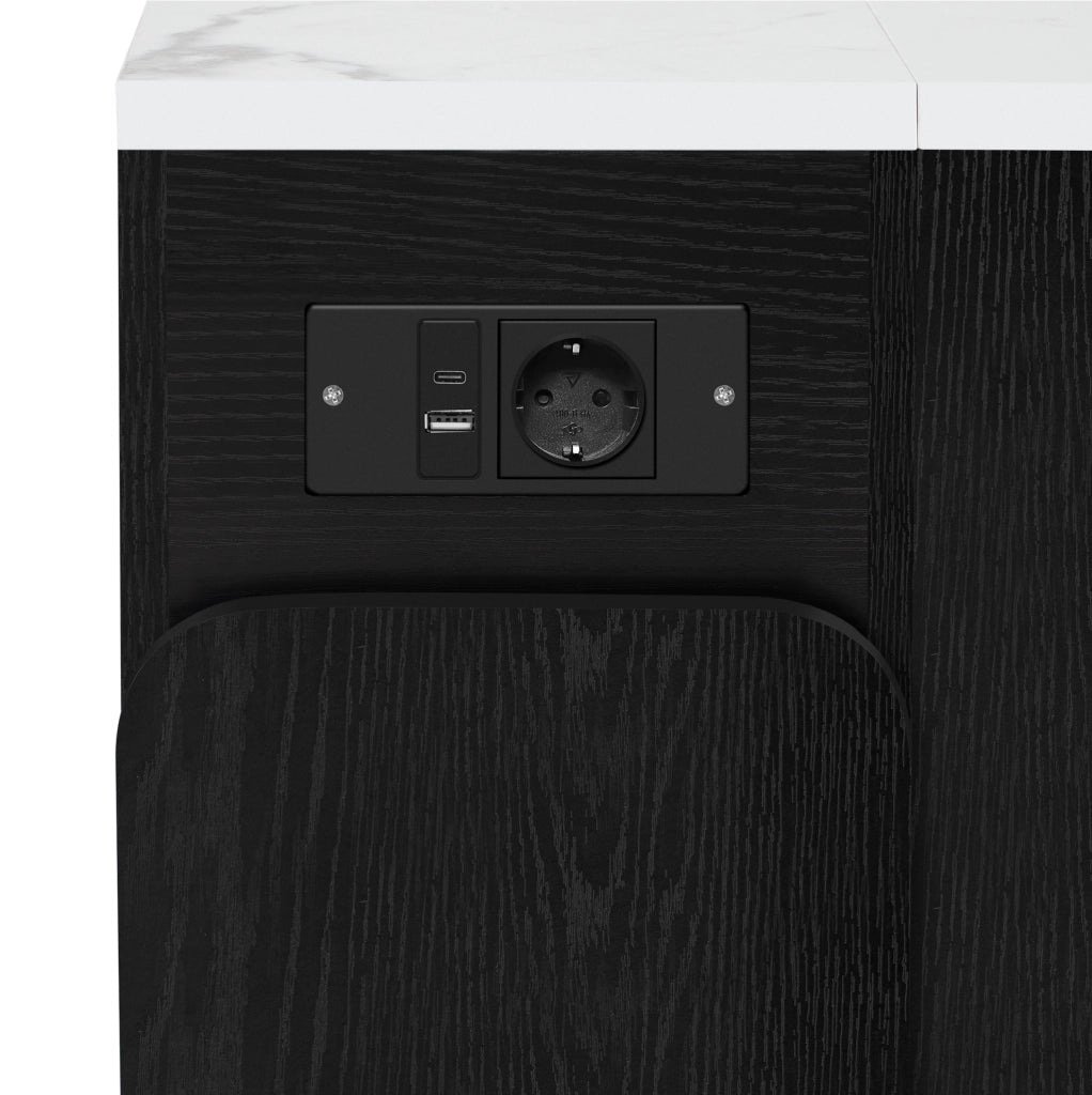 Tavolo allungabile 83x39.6~79.6~119.6~149.6x77 cm con ruote e prese USB Type-C in MDF e vetro bianco e nero