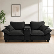 Scaffale modulare con braccioli rimovibili, porta bicchieri, vani portaoggetti e porte USB, in chenille nero 224 × 82 × 90 cm