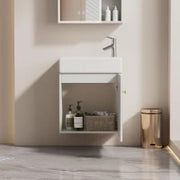 Mobile da bagno con lavabo e mobiletto sottolavabo sospeso, con spazio contenitore, 46x26x56 cm, Bianco