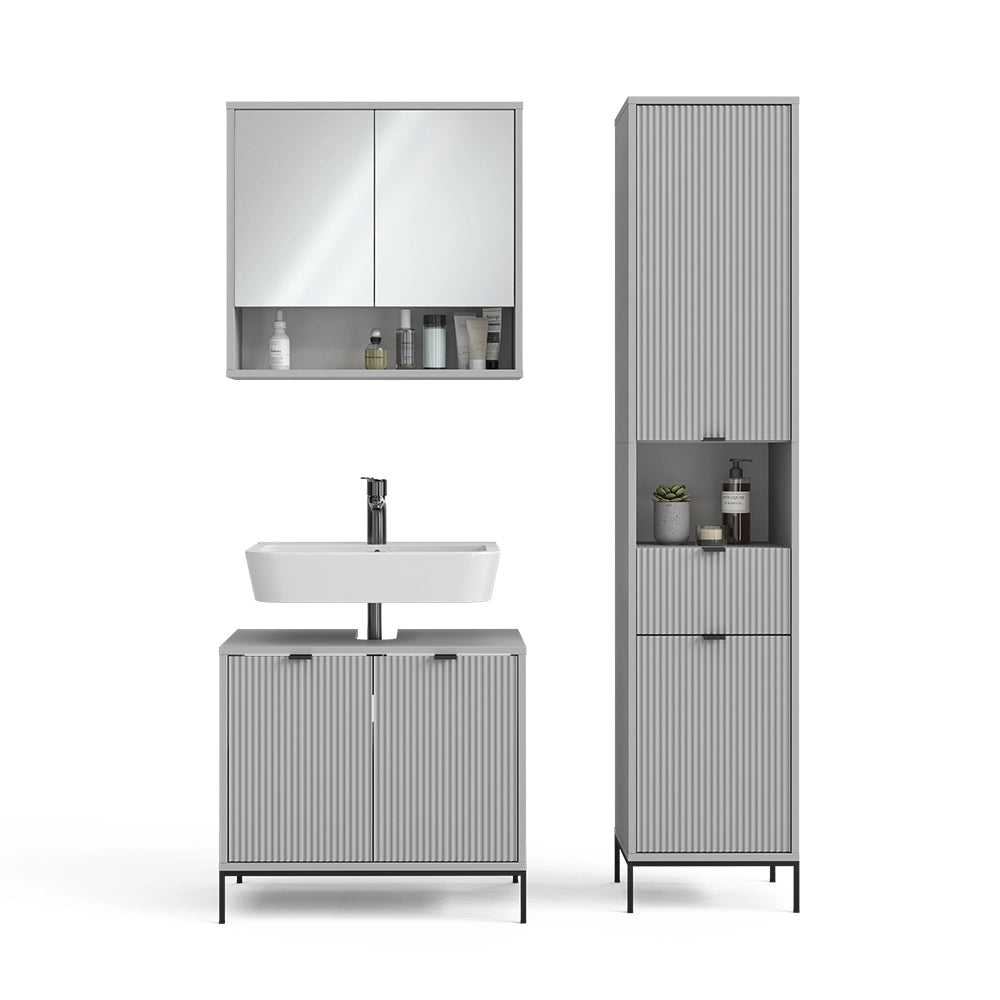 Vicco Set di mobili da bagno Grigio 3 parti, con colonna
