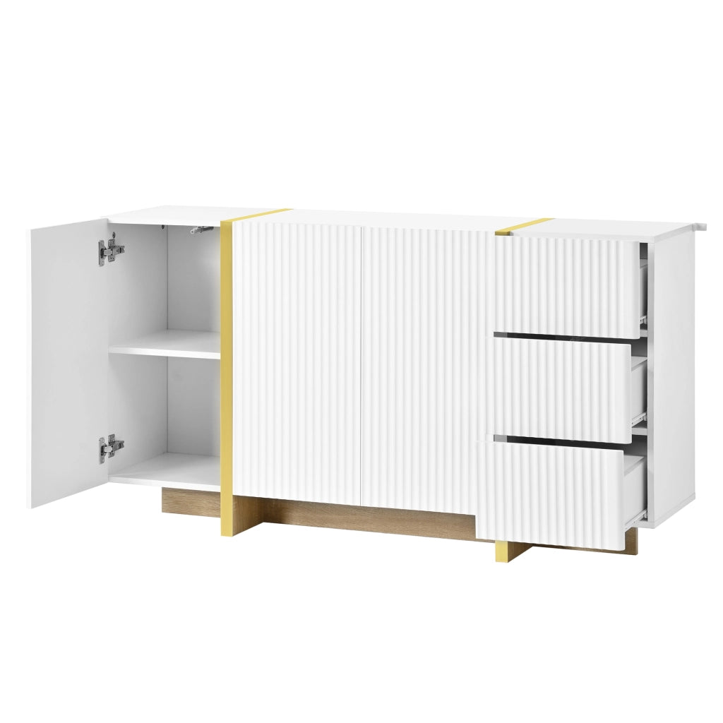 Credenza con 3 ante e 3 cassetti frontali scanalati in MDF e pannello truciolare bianca 140 × 36 × 75 cm