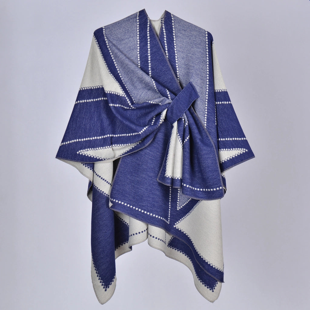 Sciarpa con lacci di nuovo stile, elegante mantello in cashmere spesso con spacco