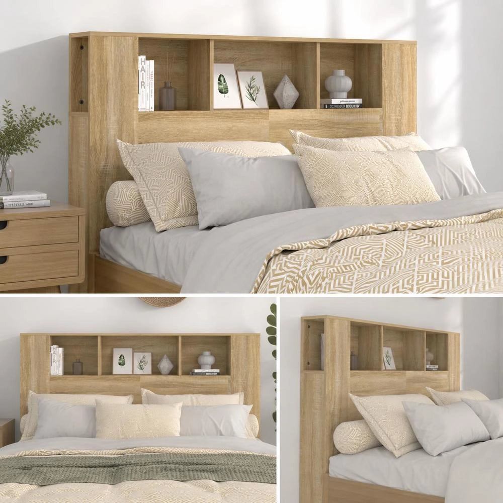 Headboard With Shelves, Sonoma Oak, 140x18.5x104.5 Cm