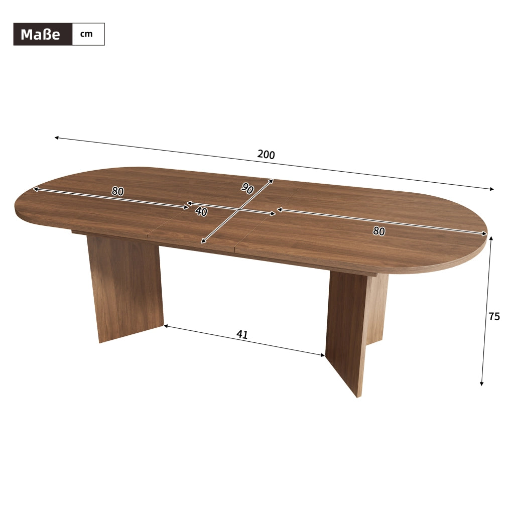 Tavolo allungabile con piano spesso 18 mm e angoli arrotondati, struttura stabile per sala da pranzo, in MDF, noce