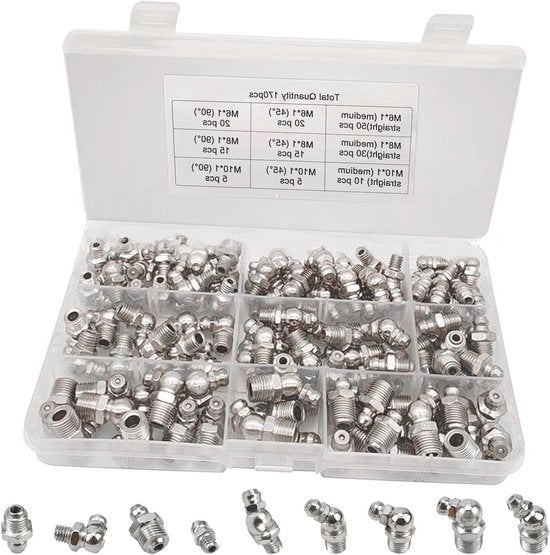 Kit di pennelli per applicare la vernice - M6 M8 M10 - Orizzontale e verticale - 45° 90° - Con scatola di conservazione - 170 pezzi.