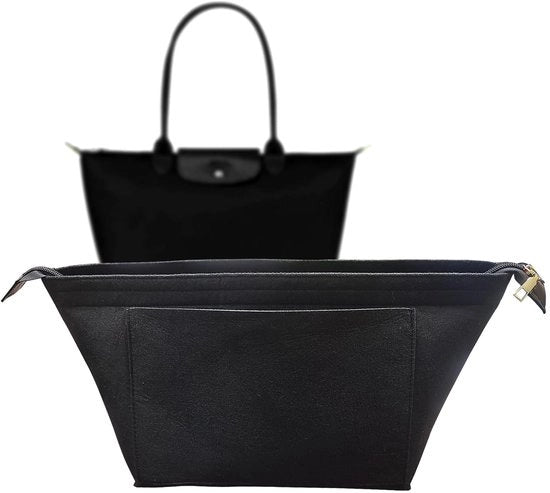 Inserto per borsa UMLIPOT M, imbottitura soffice, misura perfetta, adatto per borsa Longchamp Tote con manico lungo per Longchamp M, con cerniera e borse multifunzionali (M/nero)