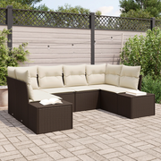 Set di divani da giardino 6 pezzi con cuscini Marrone in polyrattan