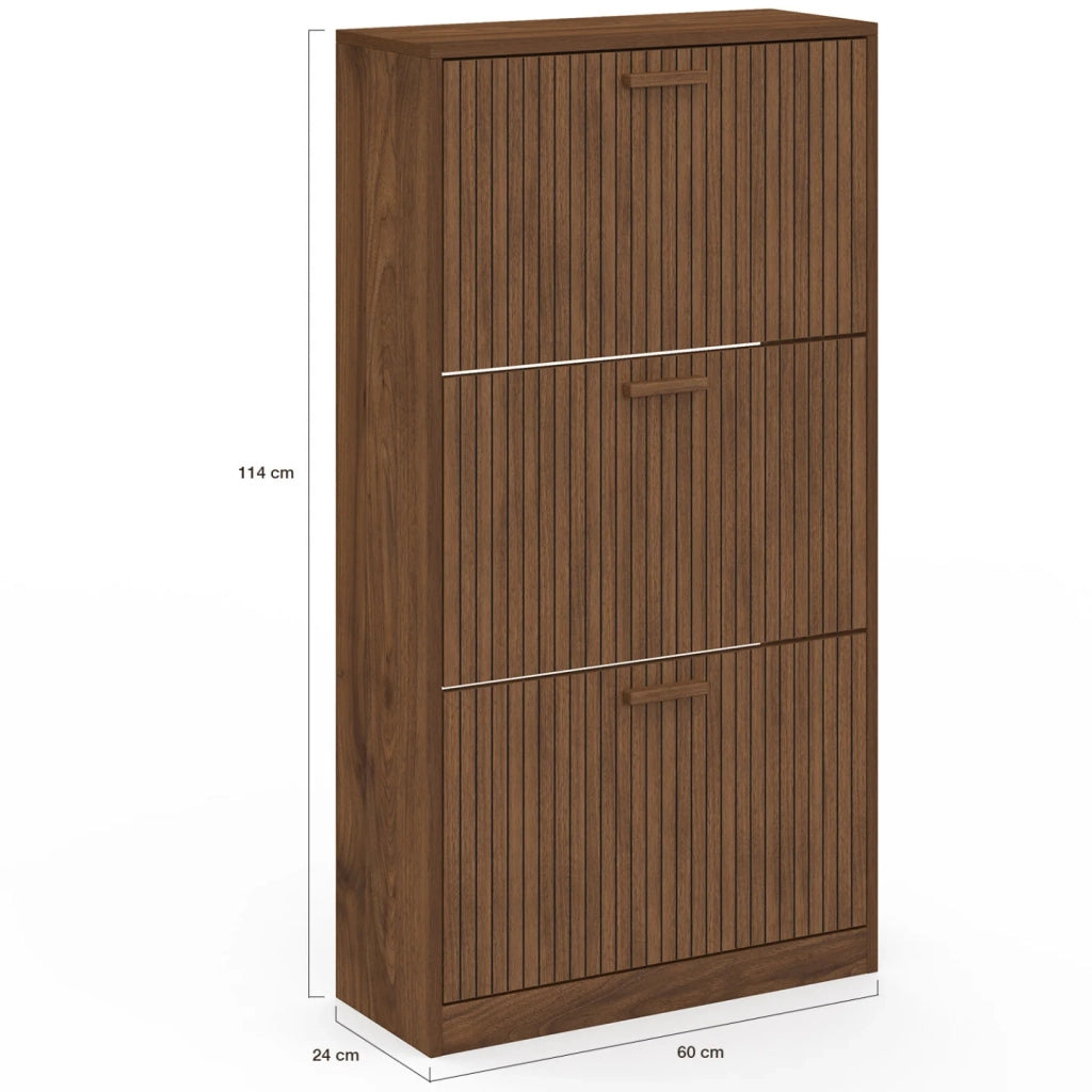 IDMarket - Scarpiera JULIETTE 18 pezzi, 3 ante a doghe, doghe in legno color noce