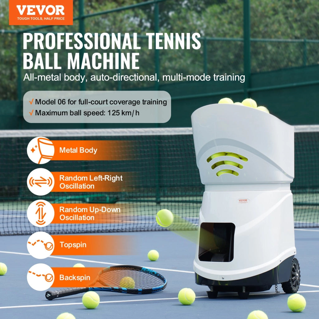 Capacità 150 Palline, TS-06 Macchina per Palline da Tennis Automatica Portatile, 5 Motori, Batteria Ricaricabile, App Bluetooth, per Allenamento