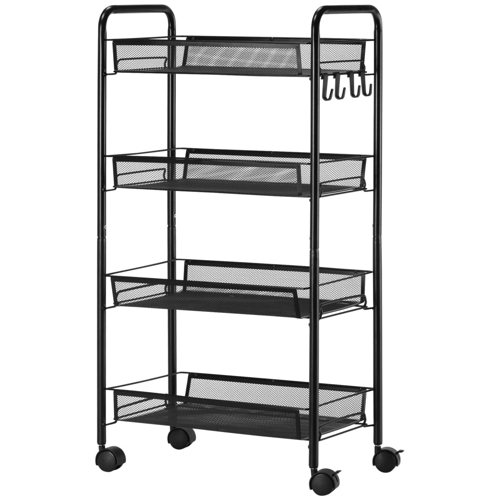 Carrello a 4 livelli con cestini ¨C zephmum ¨C 45x26.5x84 cm Nero