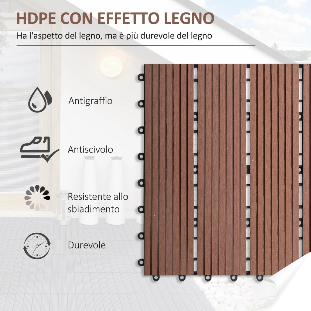 Set 11 Piastrelle per Esterni in HDPE Riciclato ¨C zephmum ¨C 30x30x2.2 cm, Marrone