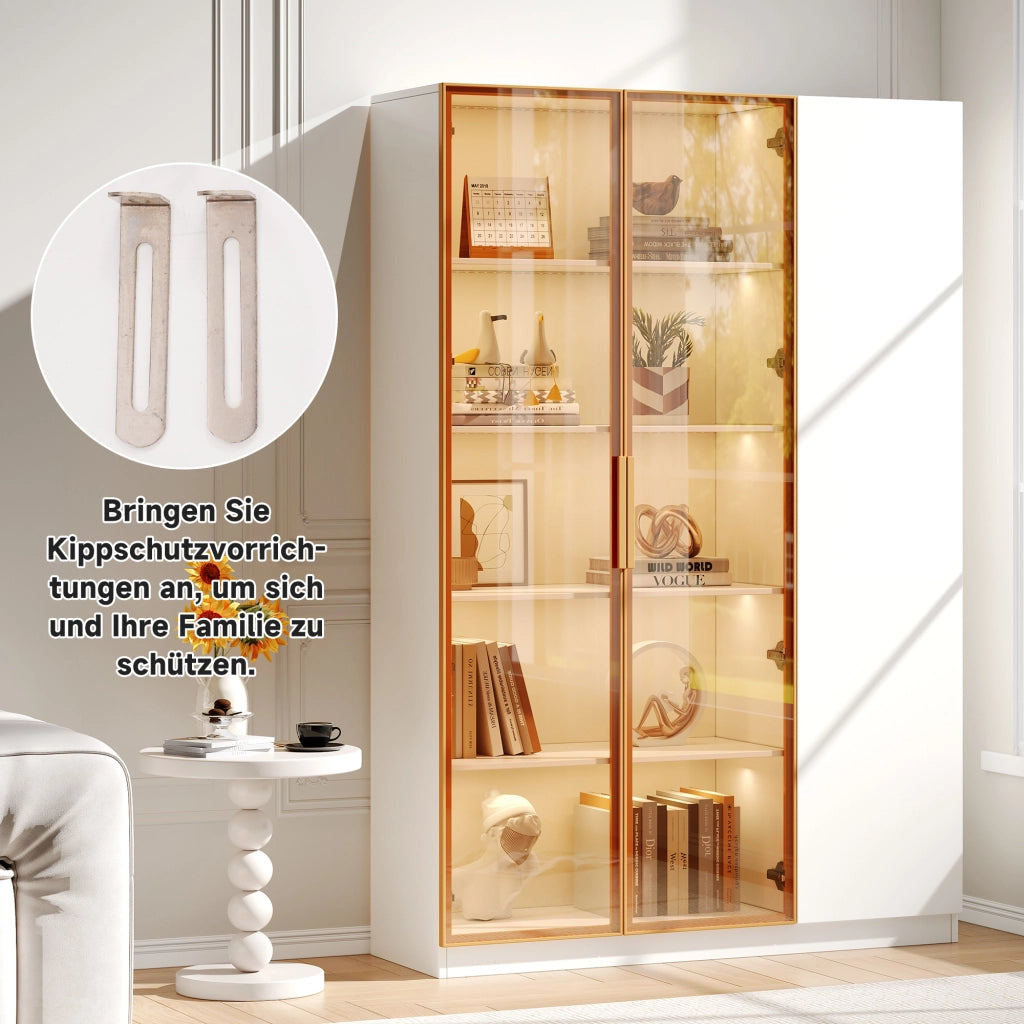 Vetrina a 3 ante con LED e ripiani regolabili in MDF e vetro temperato per soggiorno bianco 110 × 35 × 165 cm