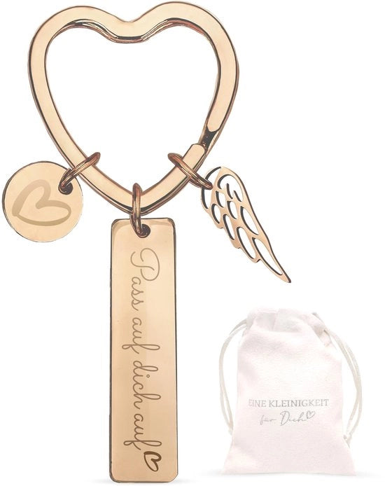 Gli oggetti di decorazione da chiave in oro - Portachiavi con sacchetto di regalo - Regalo per l'amica del compleanno, regalo per il patente, portachiavi angelo custode per l'auto