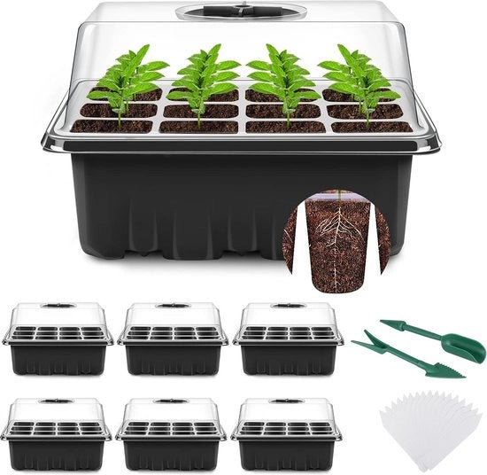 Set di propagazione per piante da seme, 6-set di contenitori per semi 72-cell, contenitori per semi starter, contenitore per propagazione con coperchio e ventilazione per piante da seme.