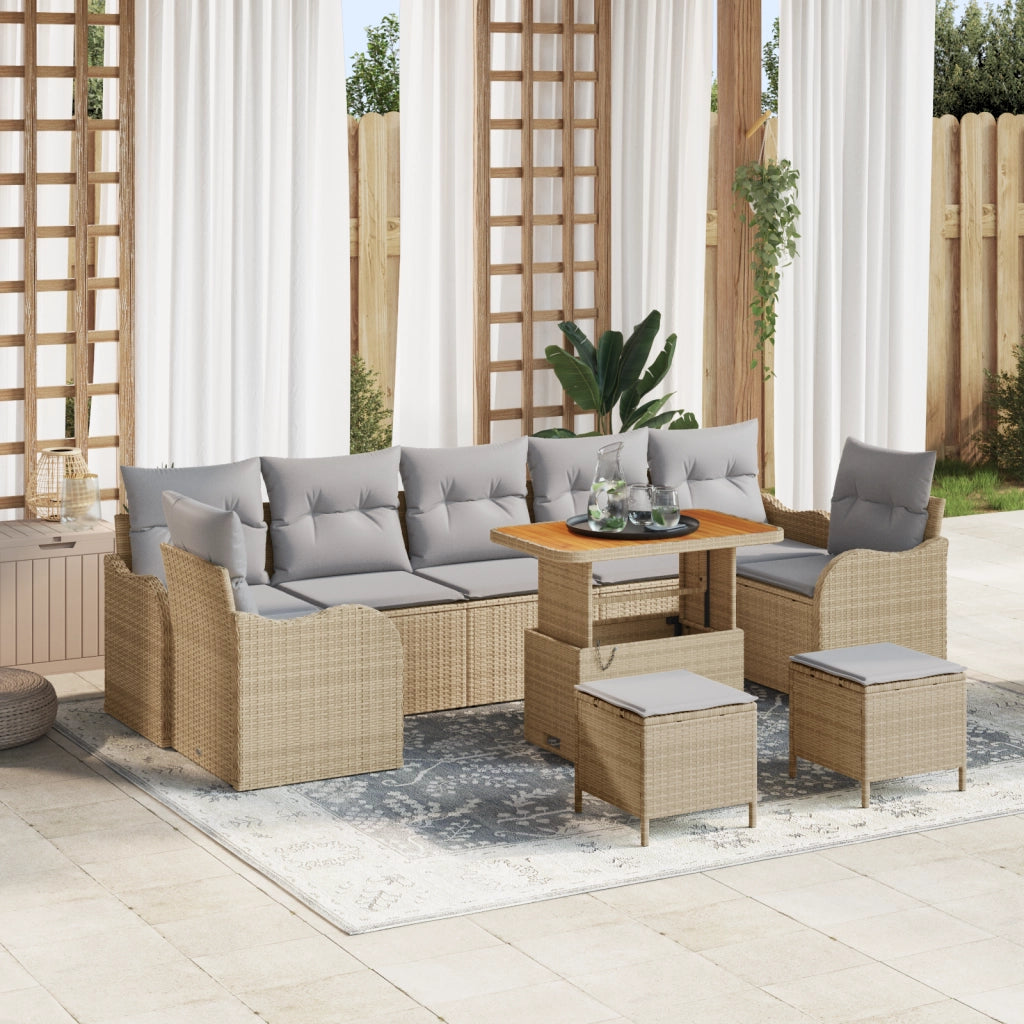 Set da Giardino in 10 Pezzi con Cuscini Beige in Rattan