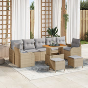 Set da Giardino in 10 Pezzi con Cuscini Beige in Rattan