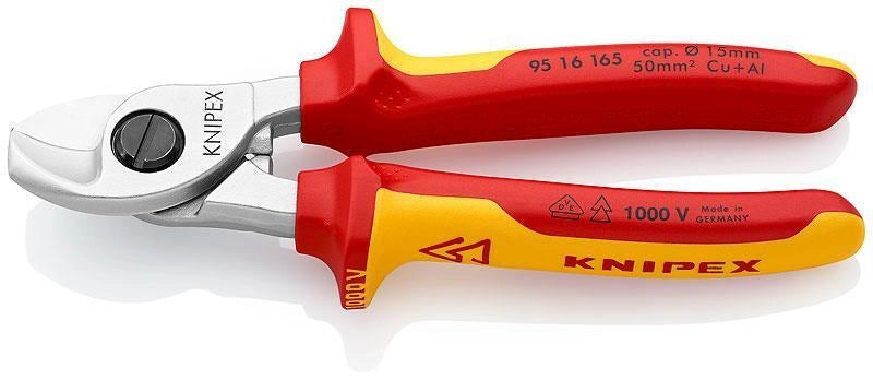 Knipex 95 16 165 Cesoia per Cavi Isolata VDE Manici Bicomponente 165 mm Taglio Cu Al 50 mm² colore Rosso Giallo