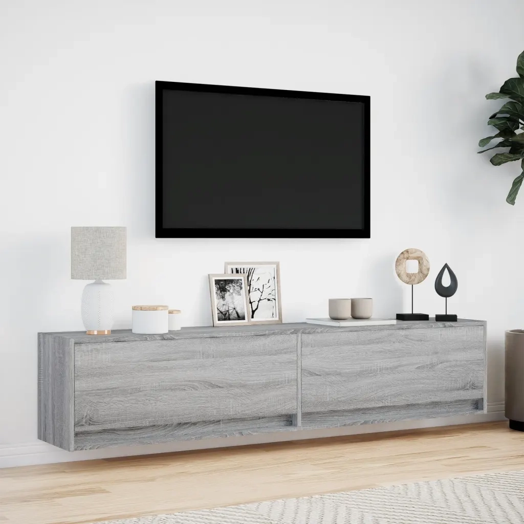 Mobile TV a Parete con LED Grigio Sonoma 180x31x38 cm 3307952
