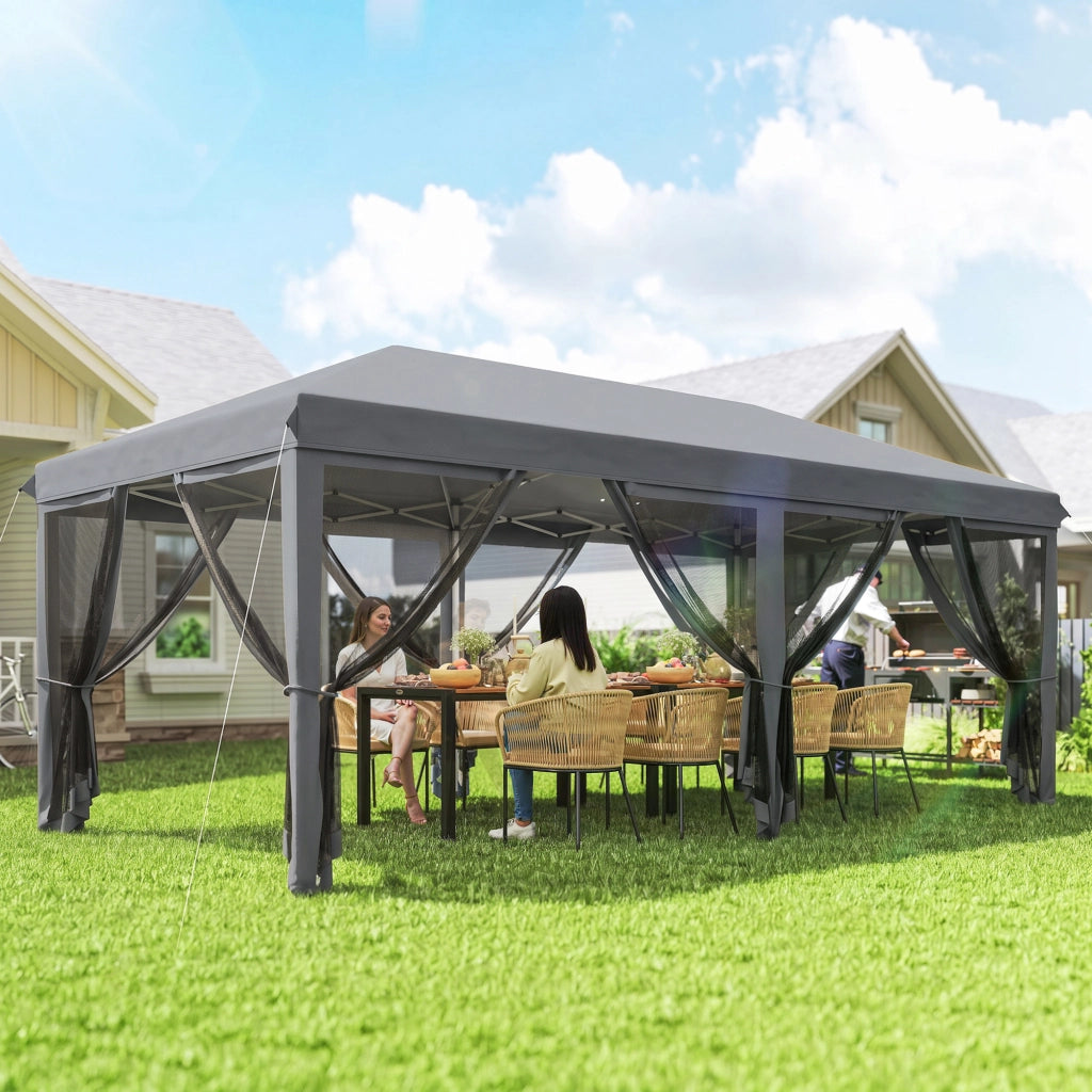 Gazebo da Giardino Pieghevole ¨C Zephmum ¨C Grigio Acciaio Poliestere 6x3 m