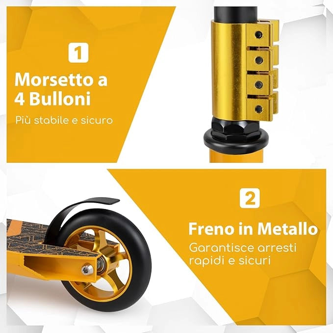 Scooter Acrobatico per Bambini, Monopattino Freestyle con 2 Ruote PU e Ampia Pedana in Alluminio, Scooter Pro per Trucchi Leggero da Strada per Bambini 10+ Anni, Carico 100 KG