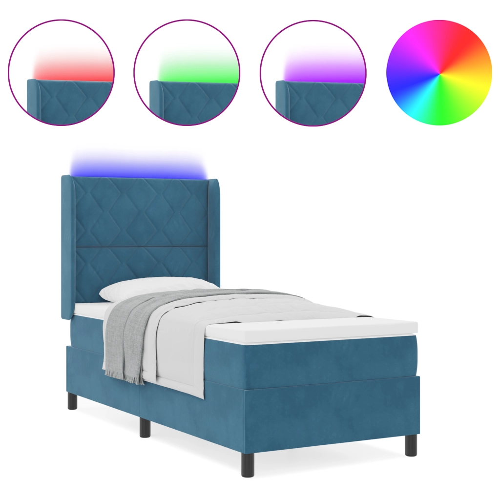 Letto a Molle Insacchettate con Materasso & LED Blu Scuro 100x200 cm Velluto