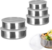 Set di 5 contenitori con coperchio: contenitore di miscelazione in acciaio inossidabile, riutilizzabile, in 5 misure, con coperchio ermetico, contenitore per cucina, cotti, cottura, facile da pulire
