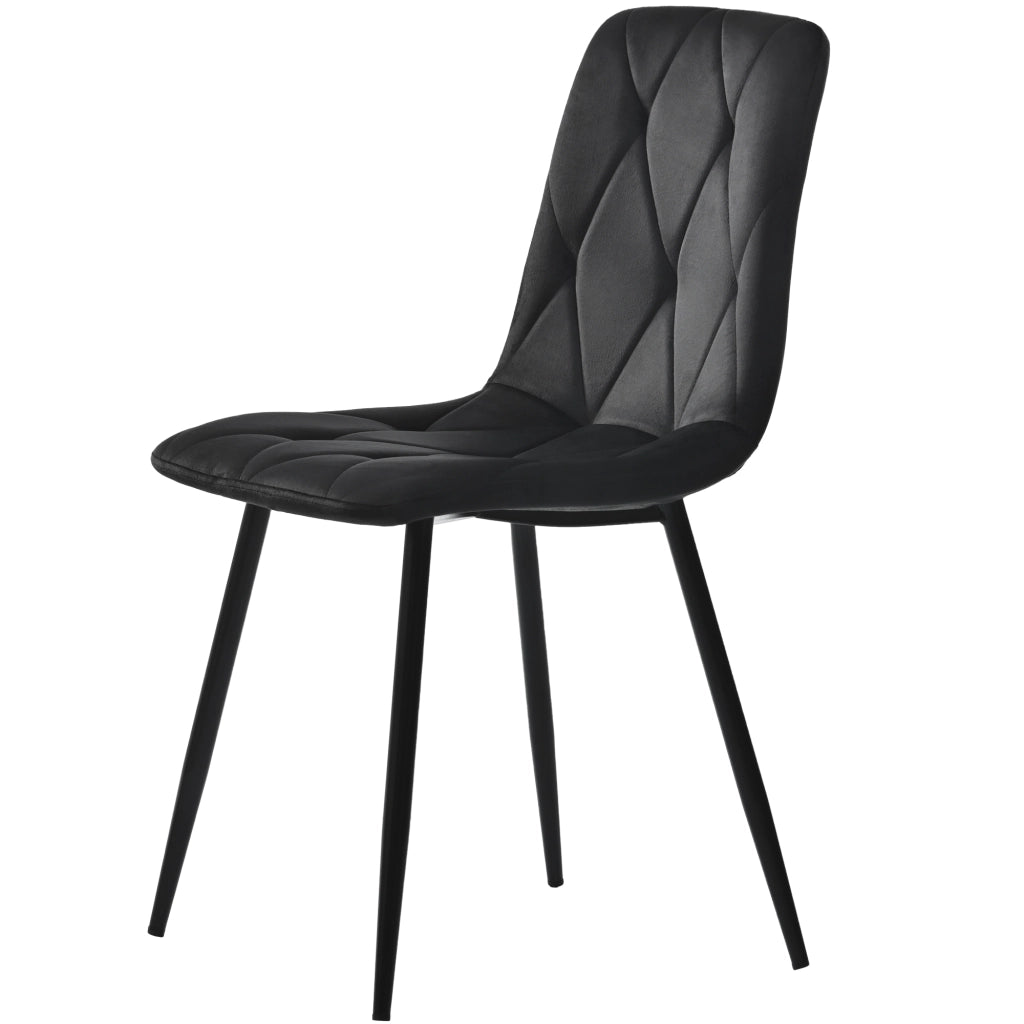 Sedie da Pranzo Set 4 Pezzi Imbottite ¨C Xylo ¨C Velluto Nero, Gambe in Metallo, Schienale
