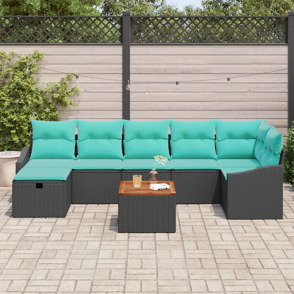Set Divano da Giardino con cuscino 8 pcs Nero polyrattan
