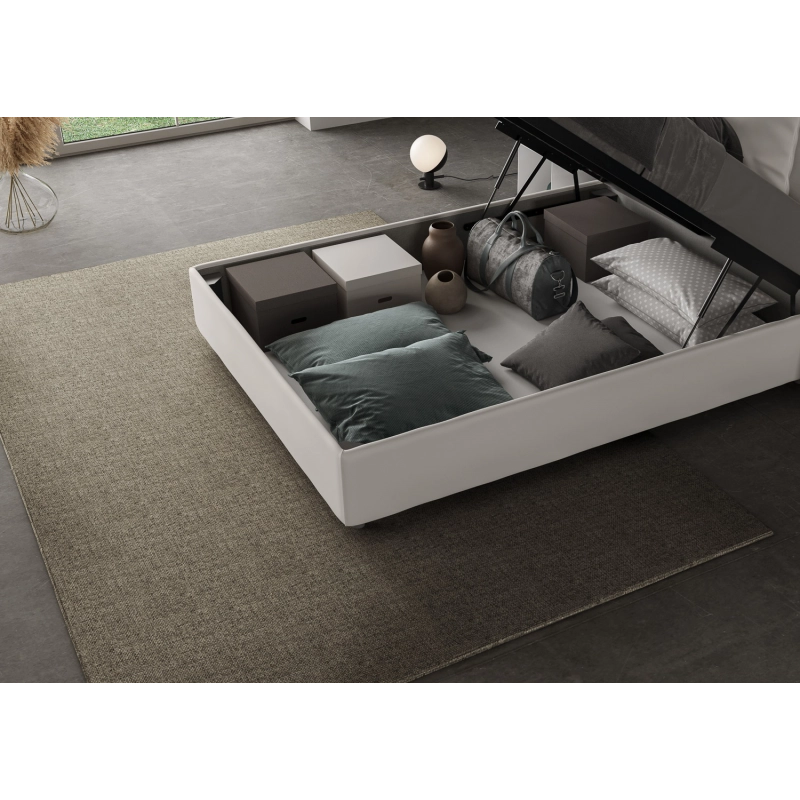 Letto Sommier imbottito 1 piazza e mezza 120x210 cm Azelia - Bianco,Similpelle,Contenitore