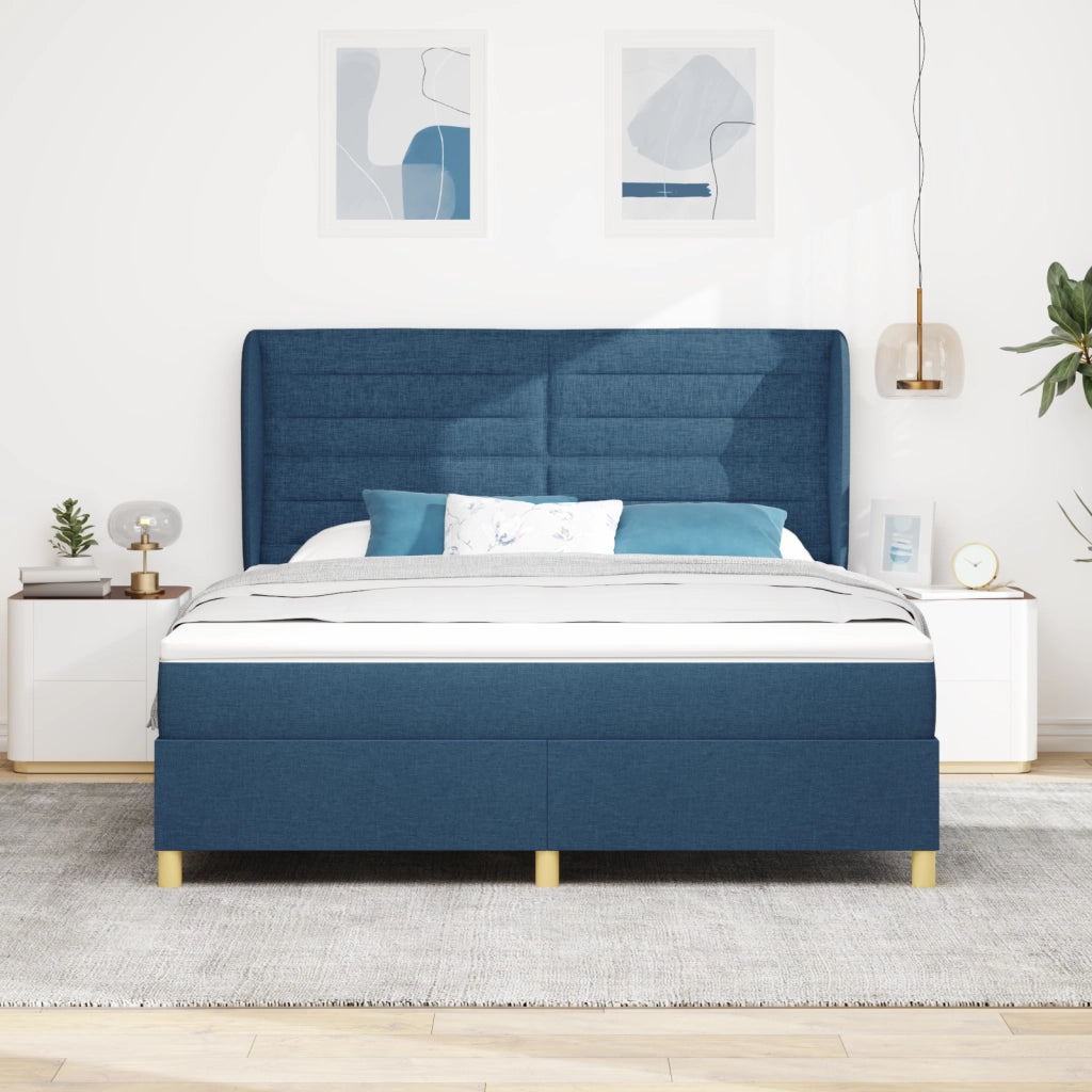 Letto Box Spring  con Materasso Blu, 180x200 cm, Tessuto